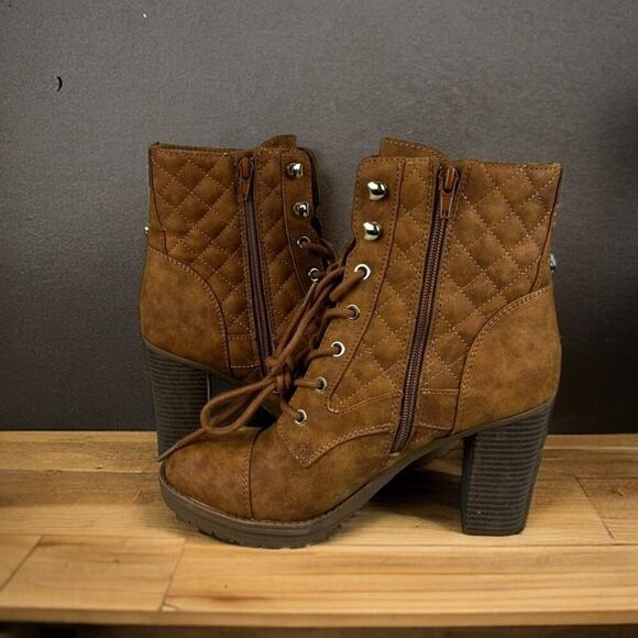 G by Guess Womens 8.5 Faux Leather brown Heeled Ankle Boots new - Picture 1 of 7